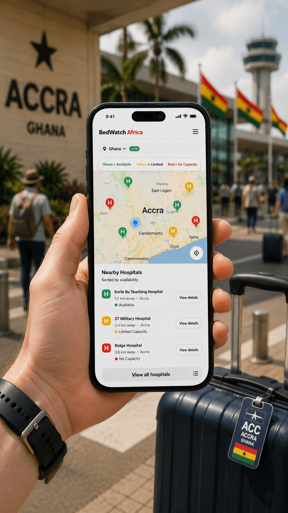 BedWatch app showing hospital map
